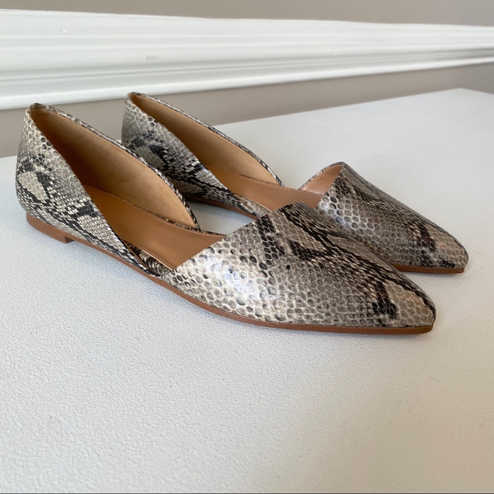 J. Crew Snakeskin Print Pointed Toe Flats